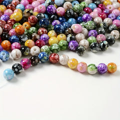 100pcs 8mm Cracked Acrylic Spacer Beads Ink Printed Ceramic Pattern Round Beads