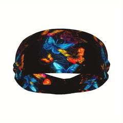 Butterfly Print Sports Headband - Sweat Wicking Polyester