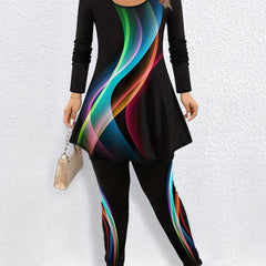 Women's Plus Ombre Stripe Tunic Top & Leggings Outfits Set