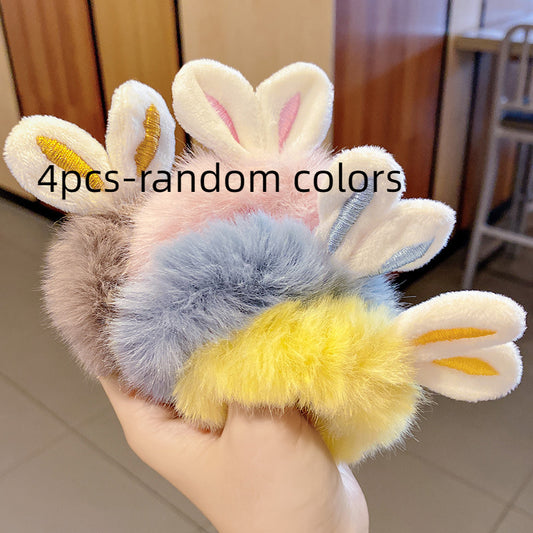 4pcs Girls Plush Rabbit Ears Hair Tie Hair Bands Hair Accessories