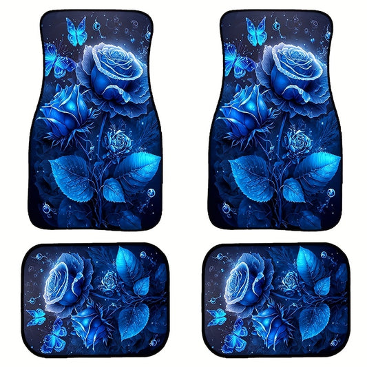 4pcs Luminous Rose Car Floor Mat Water Absorbent Non Slip