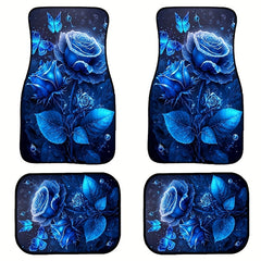 4pcs Luminous Rose Car Floor Mat Water Absorbent Non Slip