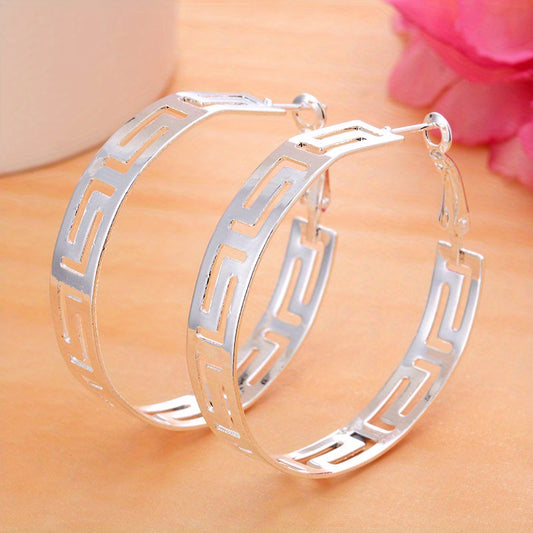Chunky Big Hoop Earrings 925 Silver Plated Geometric Jewelry For Women Girls