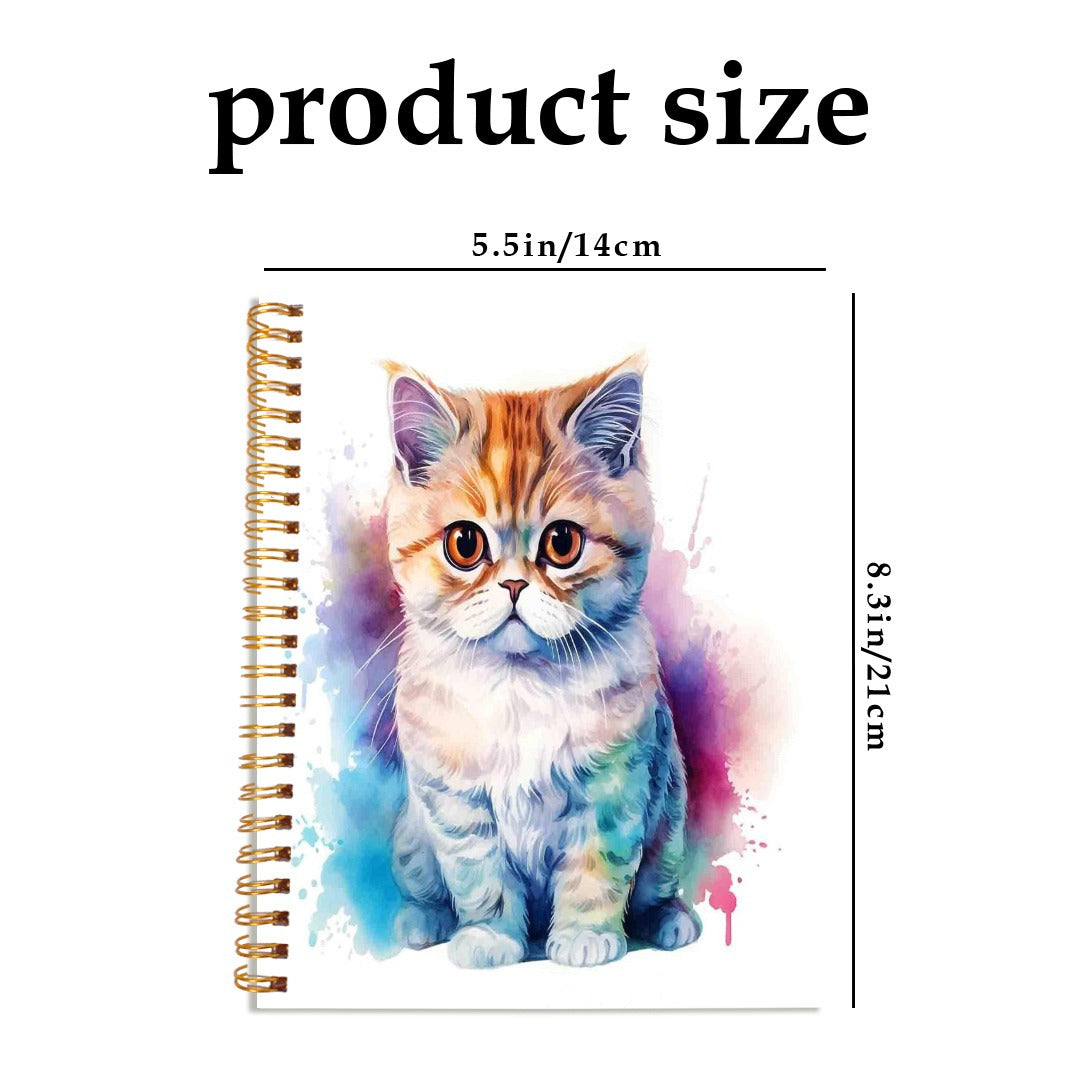 Watercolor Cat Notebook 50 Pages Spiral Bound 13.97x21.08 cm