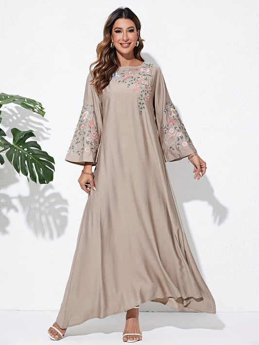  Floral Embroidered Maxi Dress with Flare Sleeves
