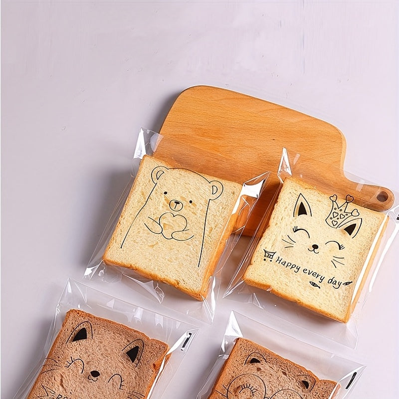 100 DIY Adorable Kittens Candy Bags Self adhesive Cookies Bread Decorative Bags