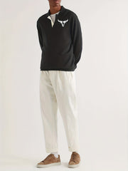 Bull Pattern Knit Polo Shirt Men's Casual Lapel Pullover Sweater