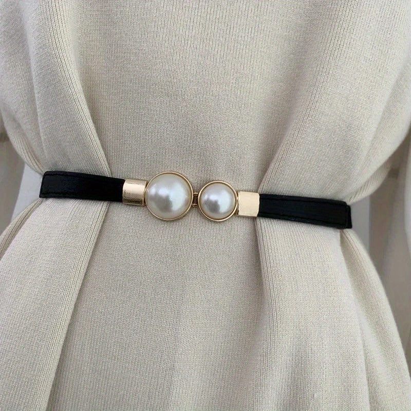 Faux Pearl Thin Belt for Women Dress Decoration