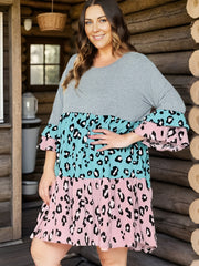  Boho Dress Women's Plus Leopard Print Layered Bell Sleeve Dress