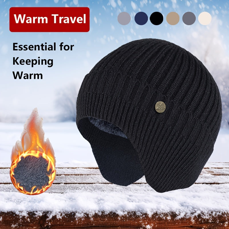 Men's Ear Protection Knit Hat, Velvet Beanie Hat for Outdoor Activities
