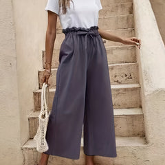 Women's Plus Solid Elastic Drawstring Wide Leg Trousers
