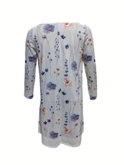  Colorblock Floral Print Long Sleeve Dress