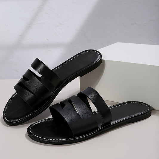 Women's Hollow Out Strap Sandals Faux Leather Open Toe Slippers