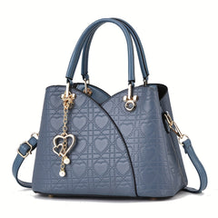 Heart Pattern PU Handbag with Zip Closure for Daily Commute