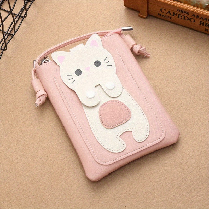 Cartoon Cat PU Leather Crossbody Bag Mini Coin Purse for Girls