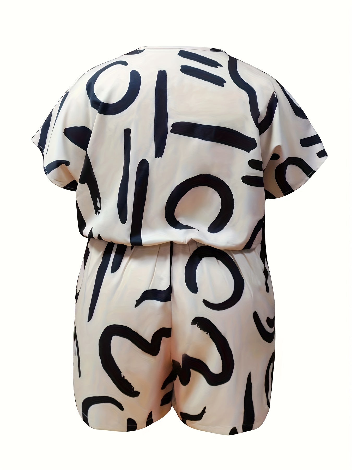  Graffiti Print Short Sleeve Surplice Neck Romper