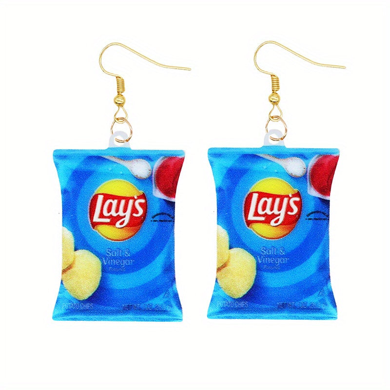 Chip Snack Bag Dangle Earrings Acrylic Jewelry Gift