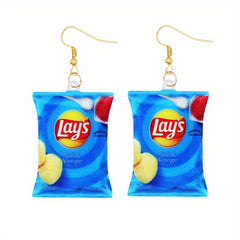 Chip Snack Bag Dangle Earrings Acrylic Jewelry Gift