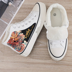 Dragon Print Plush Lined Chunky Canvas Sneakers