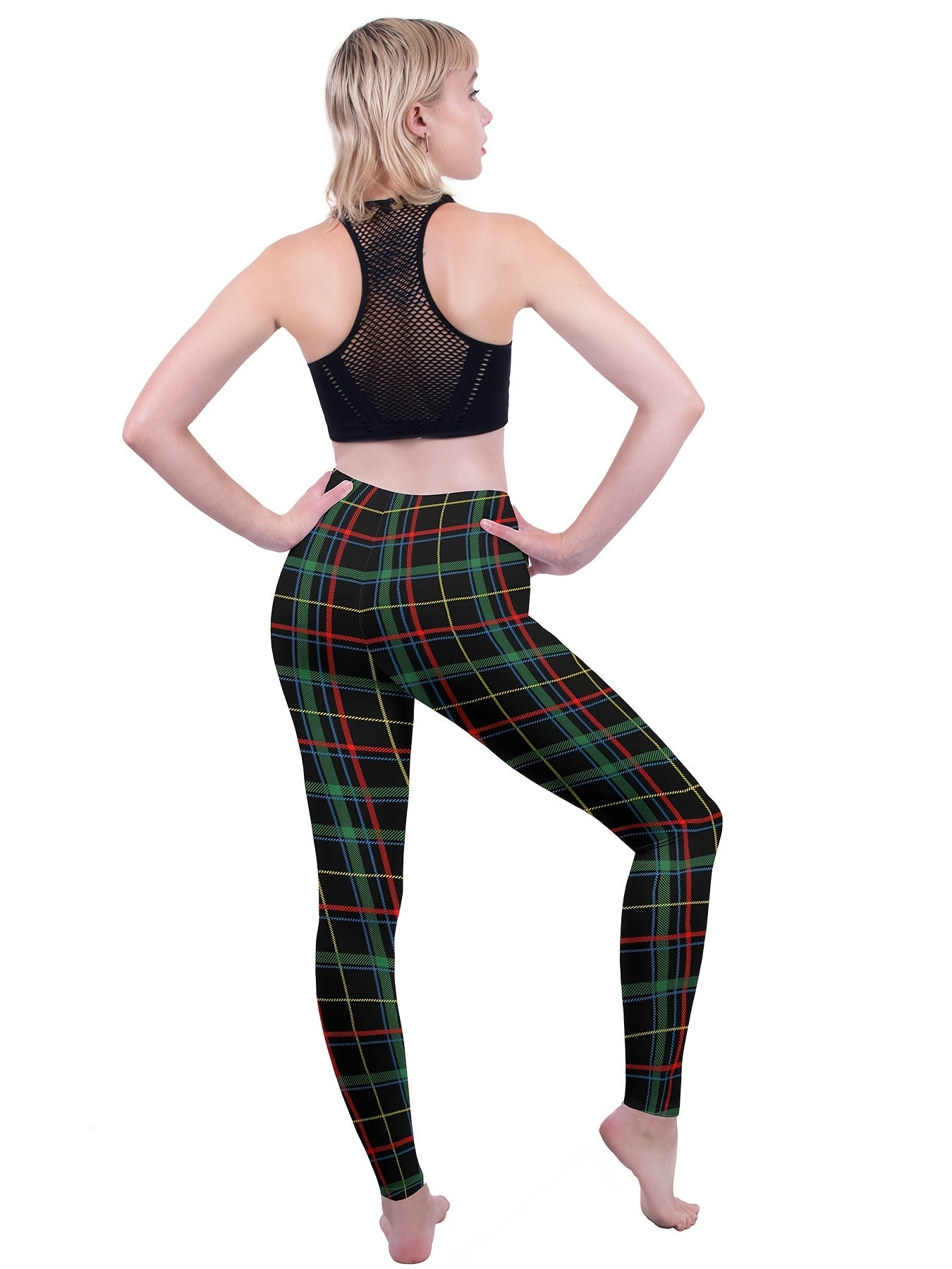 Plaid Print Stretchy Long Leggings High Waist Comfy Women's Clothing