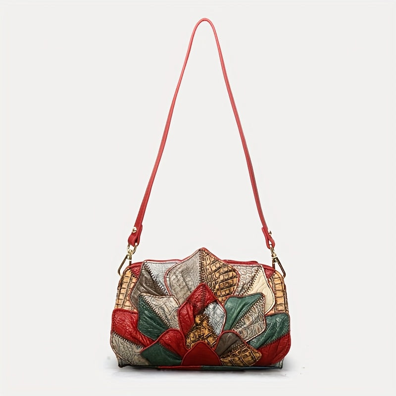 Leather Small Satchel with Lotus Leaf Crossbody