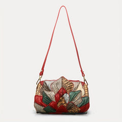 Leather Small Satchel with Lotus Leaf Crossbody