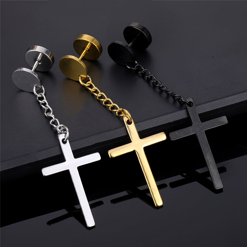 Men's Stainless Steel Cross Earrings