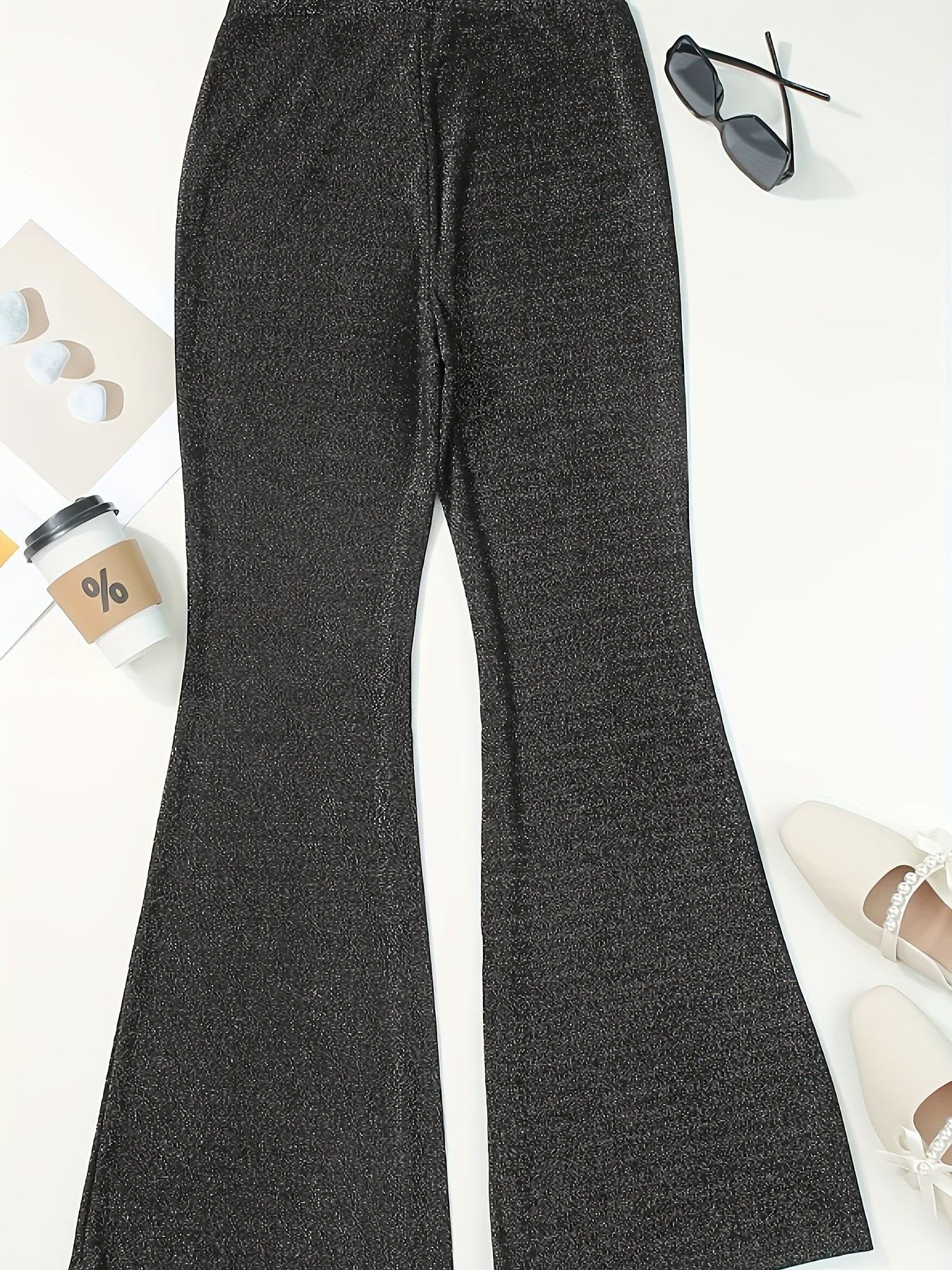  Solid High Rise Flared Leg Trousers