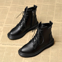 Women's Solid Combat Boots Lace Up Zipper British Style Boots