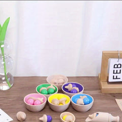 Wooden Colorful Sorting Cup Set Bead Counting Game Toy