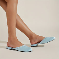Pearl Decor Satin Mules Closed Toe Backless Loafers