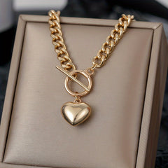 Large Love Pendant Chunky Cuban Chain Necklace