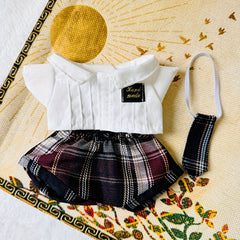 Plush Doll Preppy Style Plaid Clothes Set