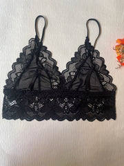 Floral Lace Unlined Bra Breathable Scallop Trim Lingerie