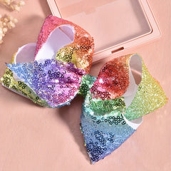 Girls Rainbow Mesh Sequin Bow Tie Hair Clip Kids Accessories
