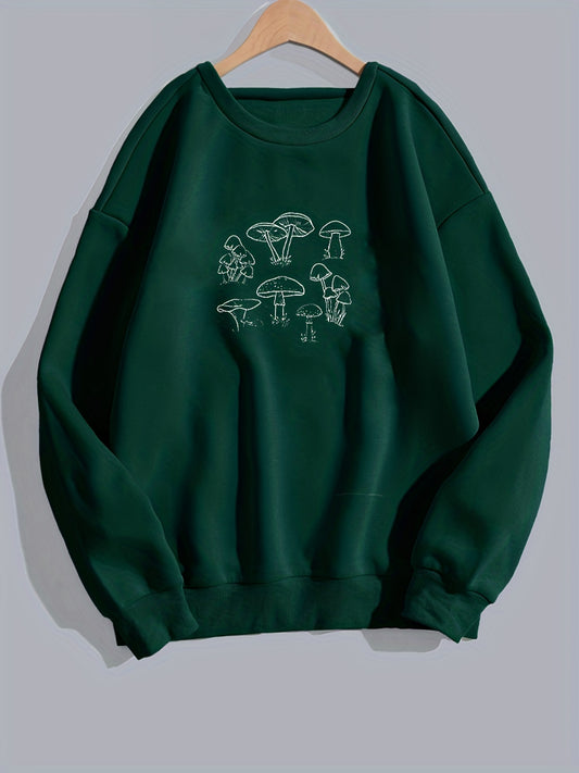 Mushroom Print Crew Neck Sweatshirt