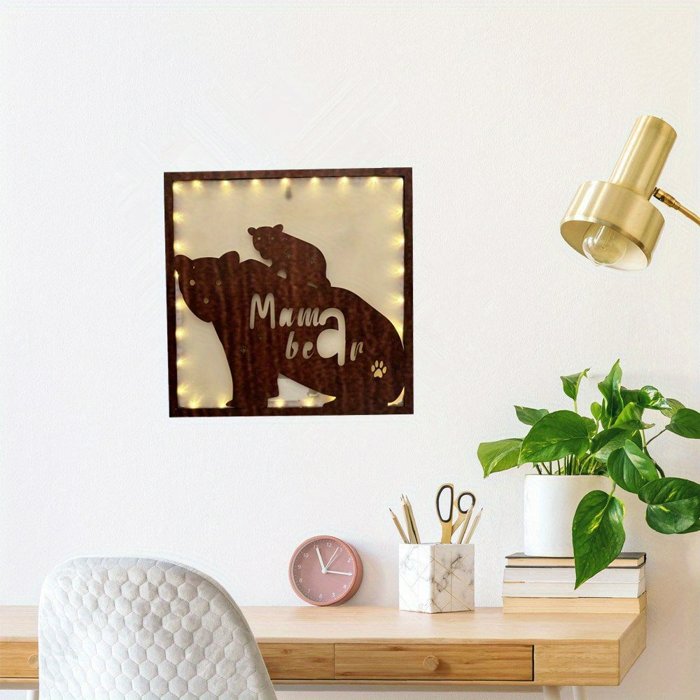 LED Mother Bear Shape Creative Lamp Retro Wooden Holiday Home Decoration