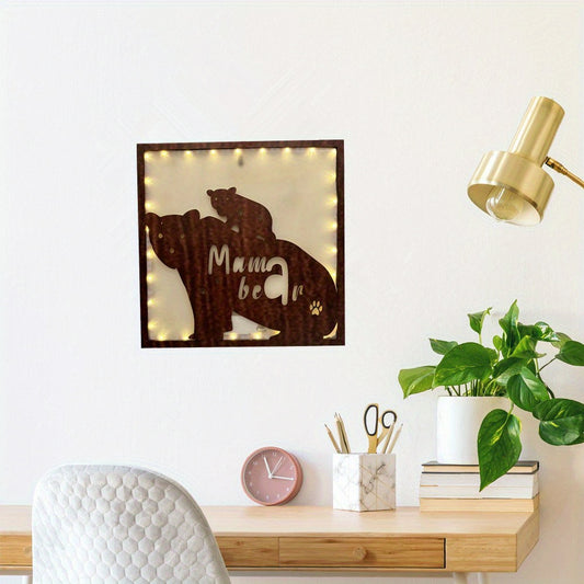 LED Mother Bear Shape Creative Lamp Retro Wooden Holiday Home Decoration