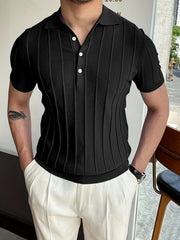 Mens Striped Polo Shirt Solid V Neck Sweater Summer