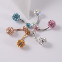 Rhinestone Ball Belly Button Ring 18K Plated Stainless Steel Body Piercing