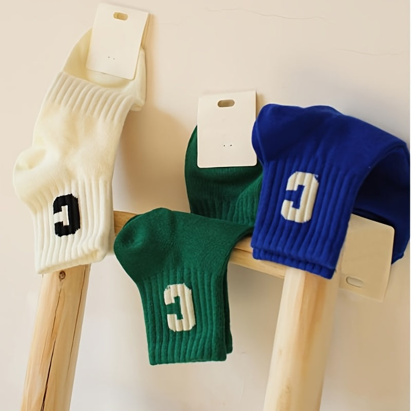 3 Pairs Solid & Letter Pattern Women's Socks