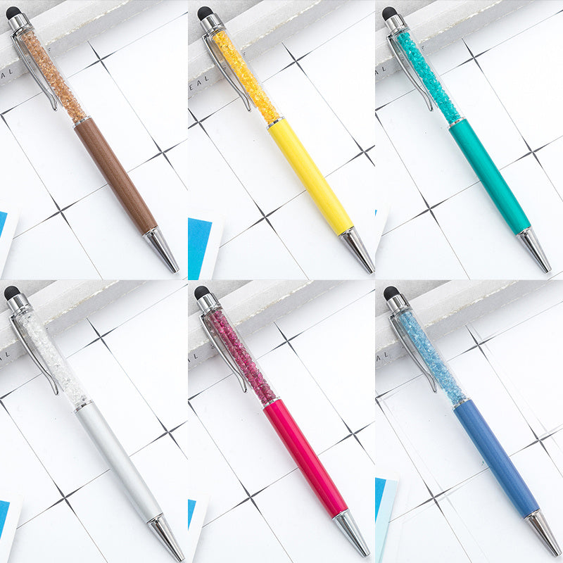 6pcs 2 in 1 Crystal Pens Stylus Metal Gem Ink Ballpoint 6 Colors