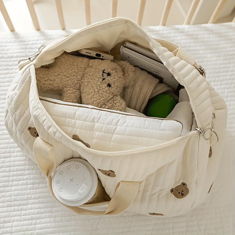 Floral Embroidered Parent Bag with Bear Face Patches