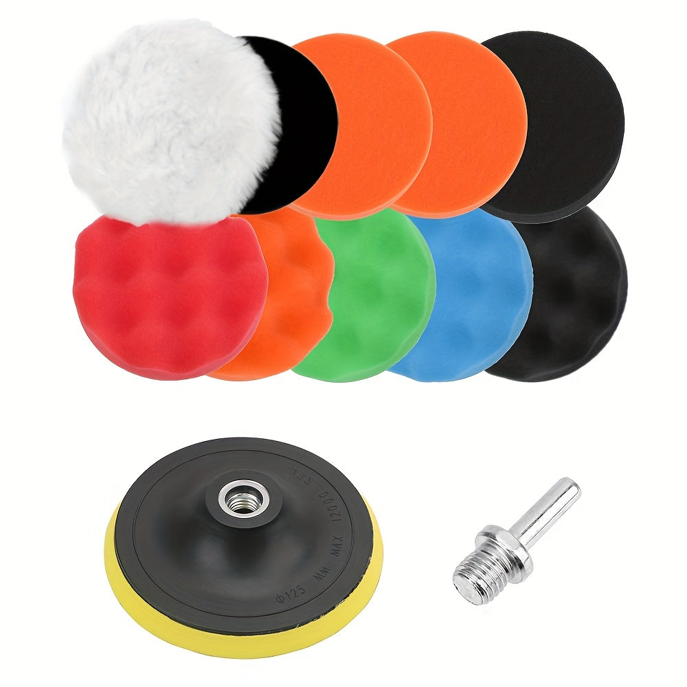 12pcs 125mm Sponge Car Polisher Waxing Pads Buffing Kit