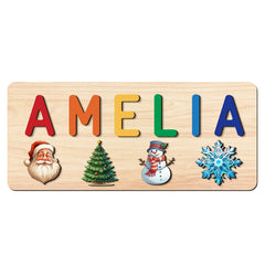 Personalized Kids Christmas Puzzle Toy with Santa Snowman & Tree Designs