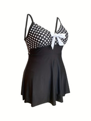Vacay Tankini Set Women's Plus Dot Print V Neck Knot Front