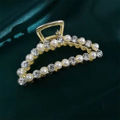 Faux Pearl Rhinestone Metal Hair Claw Clip Strong Hold Grip Jaw Clip