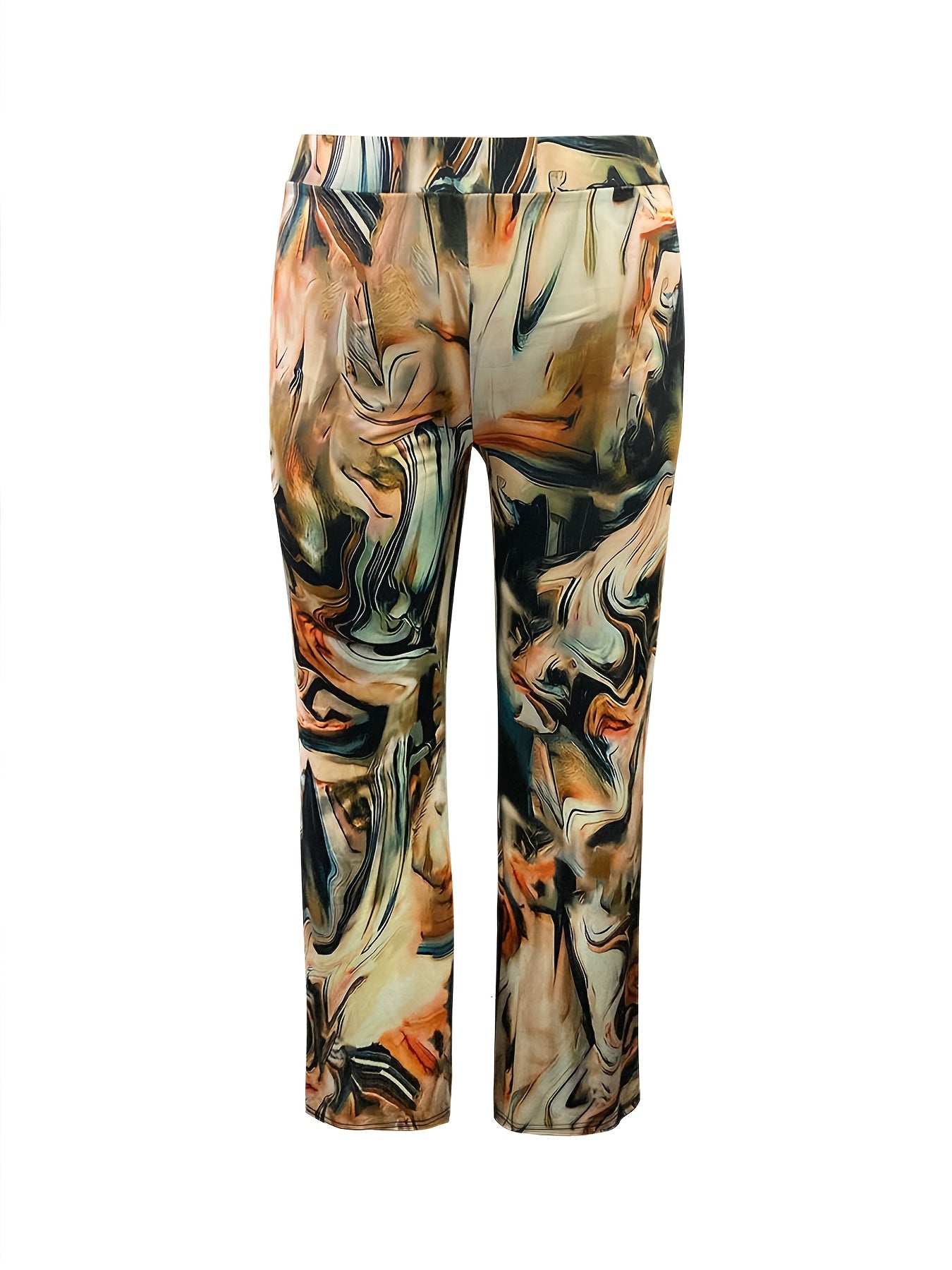  Casual Pants Women's Plus Contrast Marble Print Stretch Pants