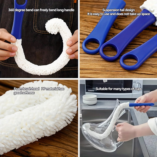 3pcs Long Handle Water Bottle Washing Brush 360 Flexible Foldable Cup Cleaning