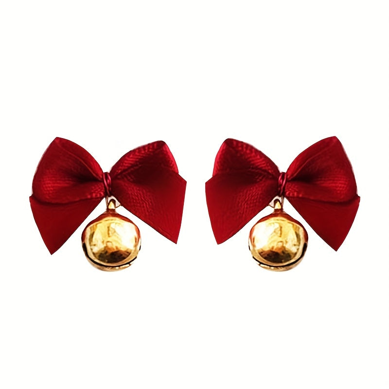 Christmas Red Bow Earrings Festive Ear Jewelry